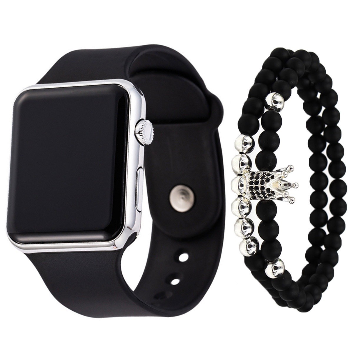 CLASSIC SILICON STRAP LED DISPLAY UNISEX WRIST WATCH SET – WATCH + 2 BRACELET