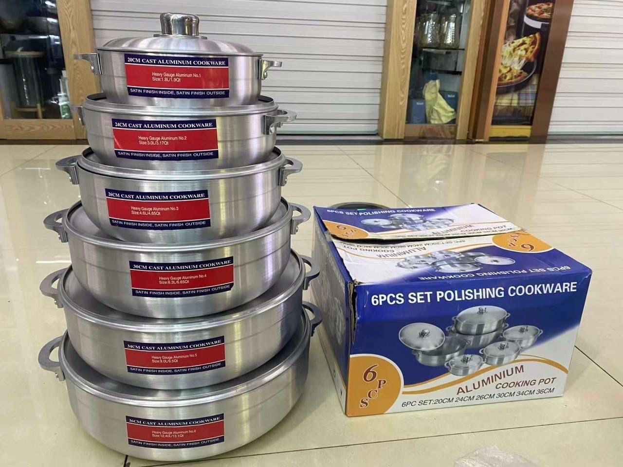 6PCS POLISHED ALUMINIUM COOKWARE POT