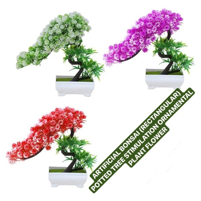 ARTIFICIAL BONSAI (RECTANGULAR) POTTED TREE STIMULATION ORNAMENTAL PLANT FLOWER