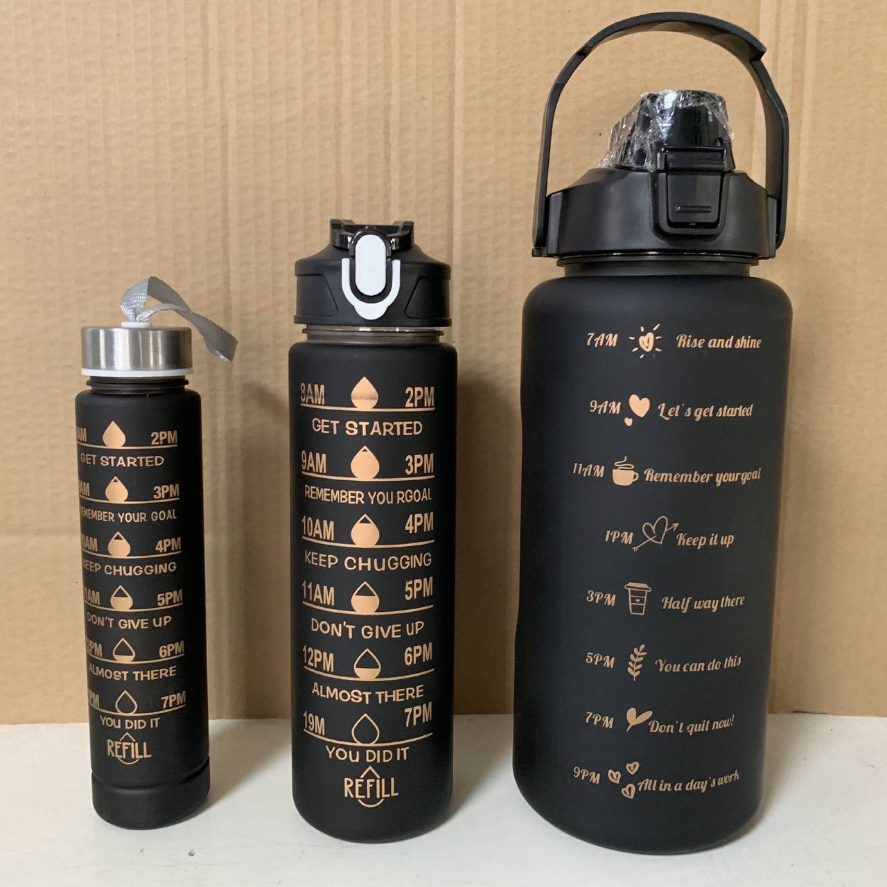 3PCS SET MOTIVATIONAL TIME MAKER WATERBOTTLE WITH STRAW