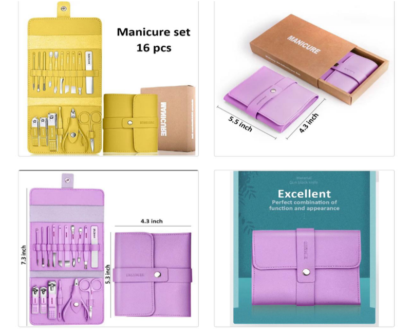 16PCS STAINLESS STEEL FULL FUNCTION SET PEDICURE/MANICURE SET WITH LEATHER CASE